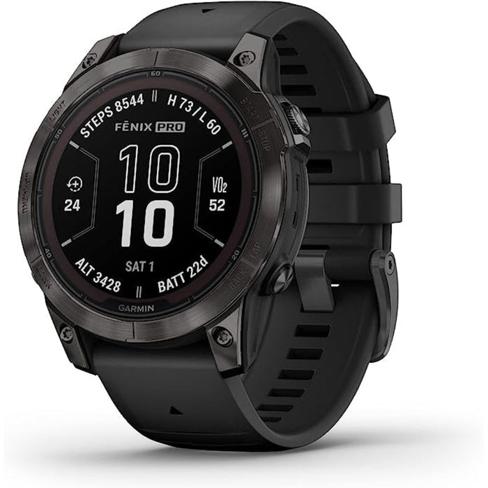 Garmin fēnix 7 Pro Sapphire Solar, 47 мм, Carbon Gray DLC Titanium, чёрный ремешок